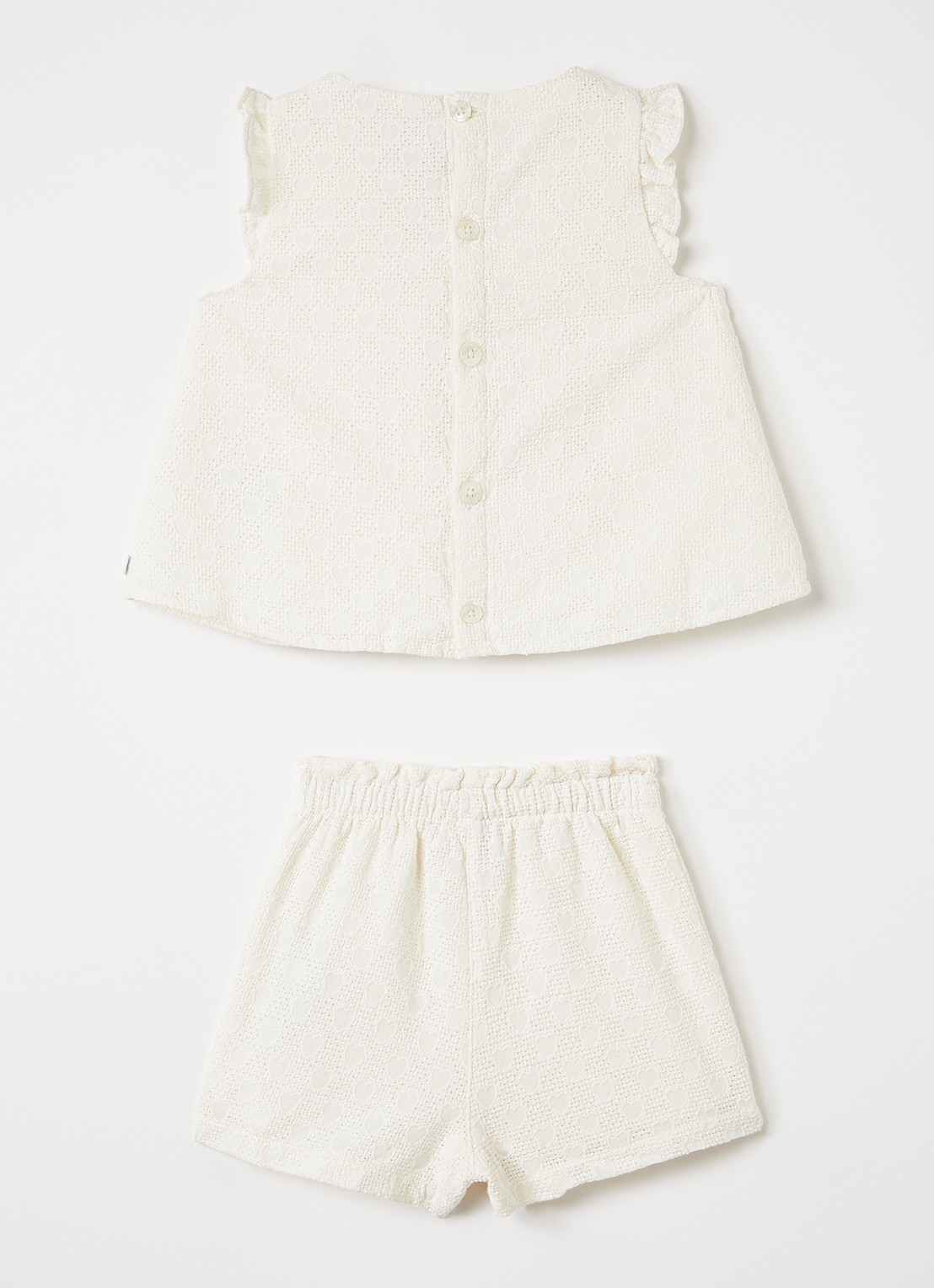 Petit Bateau Set van blouse met korte broek - voorkant 2 gebroken wit