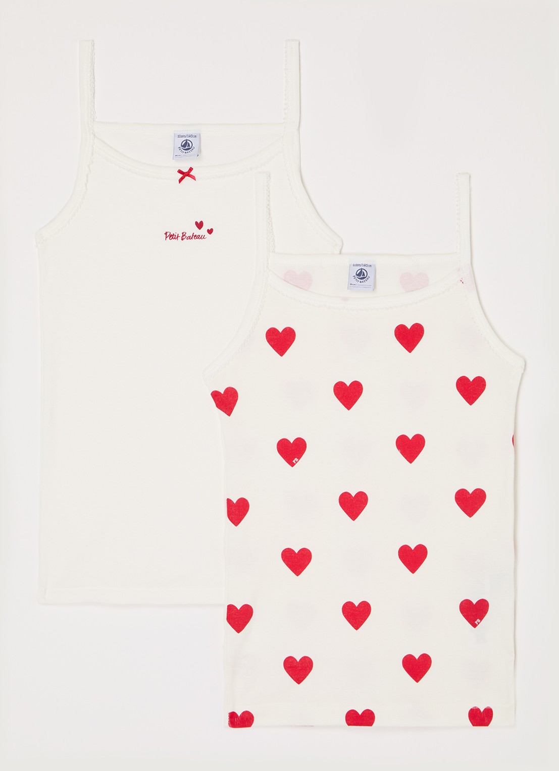 Petit Bateau Singlet met print in 2-pack - voorkant gebroken wit