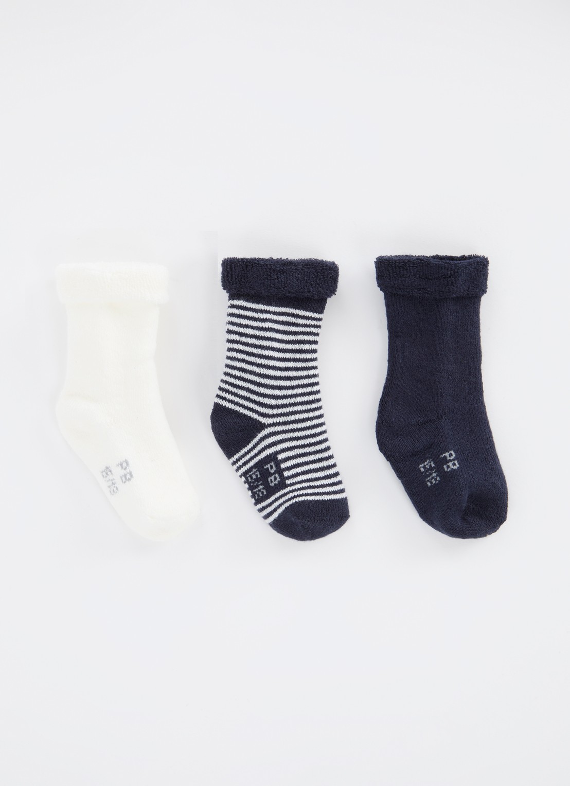 Petit Bateau Sokken in katoenblend met print in 3-pack - voorkant donkerblauw