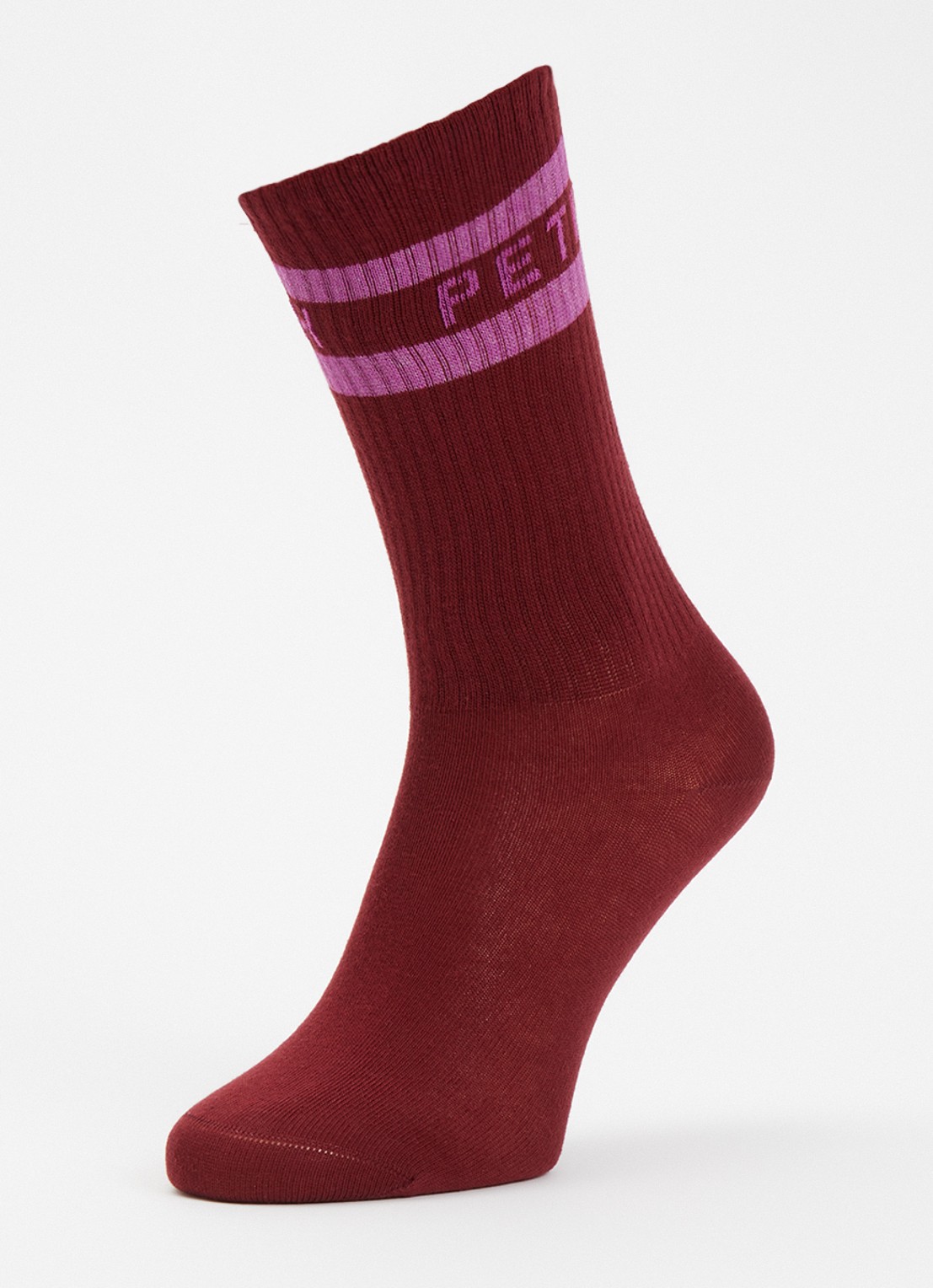 Petit Blush Sokken met streepprint  - detail bordeauxrood