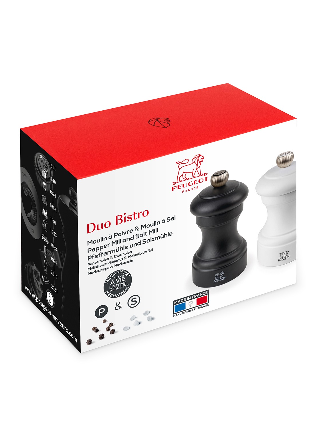 Peugeot Bistro peper- en zoutmolen 10 cm 2-delig - voorkant 2 wit