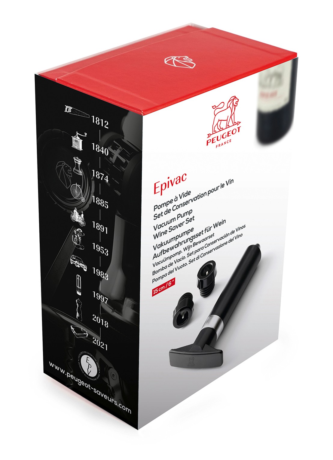 Peugeot Epivac vacuüm wijnpomp met 2 doppen - voorkant 2 zwart