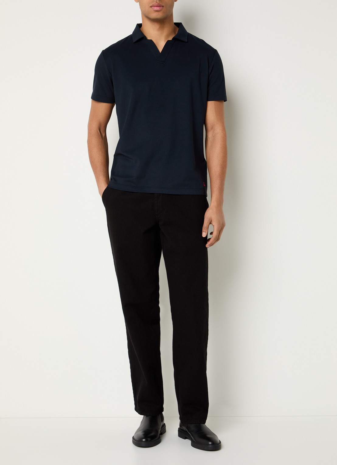 Peuterey Helgo regular fit polo in zijdeblend met logoborduring - voorkant 3 donkerblauw