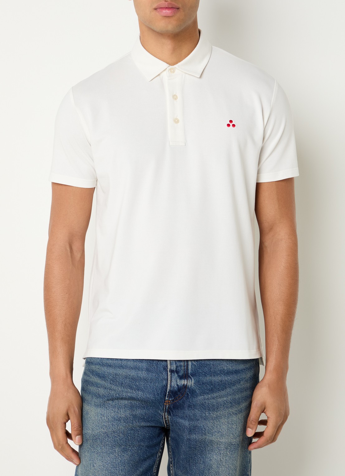 Peuterey Mezzola regular fit polo in zijdeblend met logoborduring - detail 4 gebroken wit