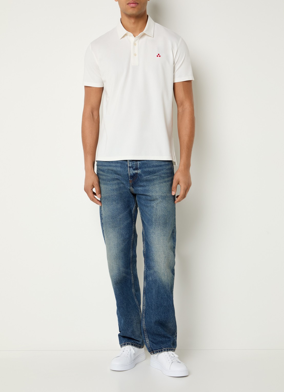 Peuterey Mezzola regular fit polo in zijdeblend met logoborduring - voorkant 3 gebroken wit