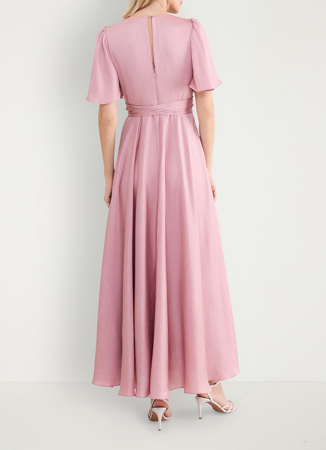 Phase Eight Abbie maxi jurk met strikceintuur - achterkant oudroze