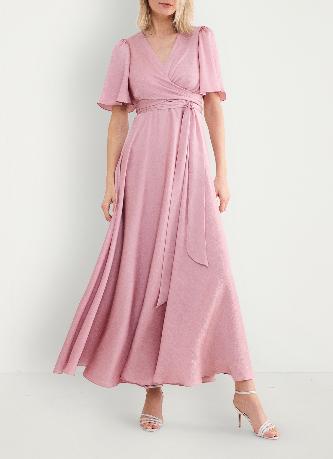 Phase Eight Abbie maxi jurk met strikceintuur - voorkant 8 oudroze