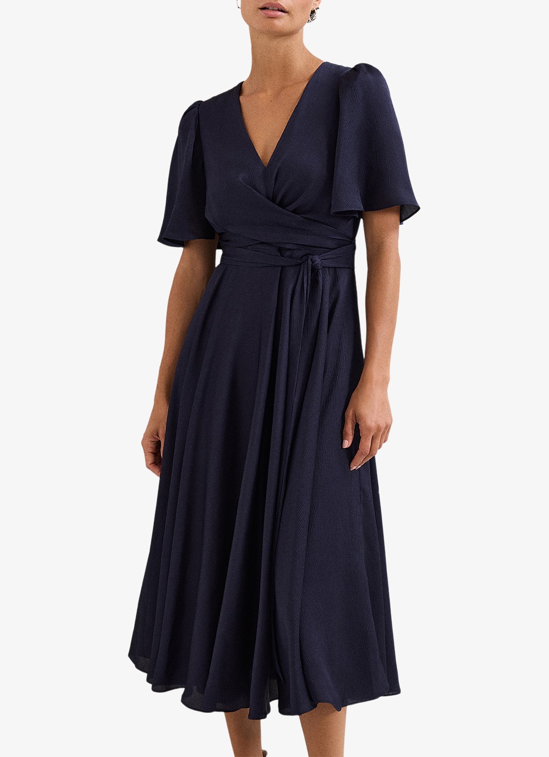 Phase Eight Abbie midi jurk met strikceintuur pofmouwen - detail 3 donkerblauw