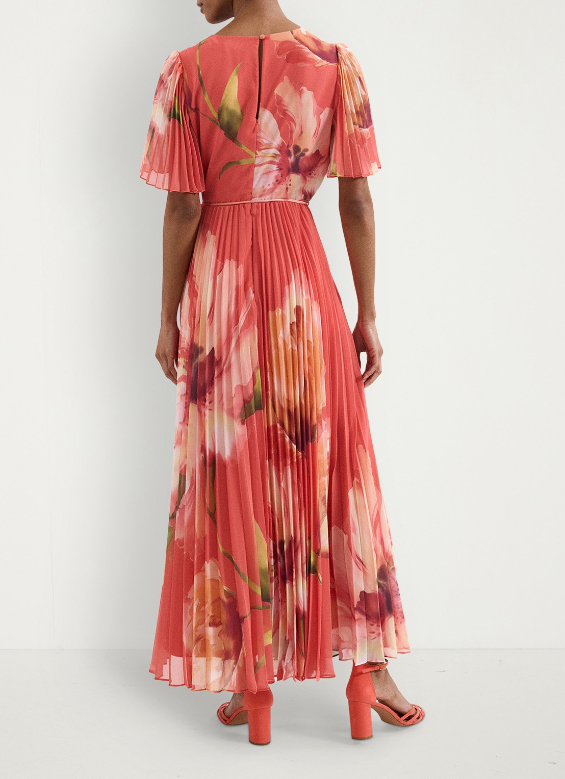Phase Eight Abigail maxi jurk met bloemenprint - achterkant koraal
