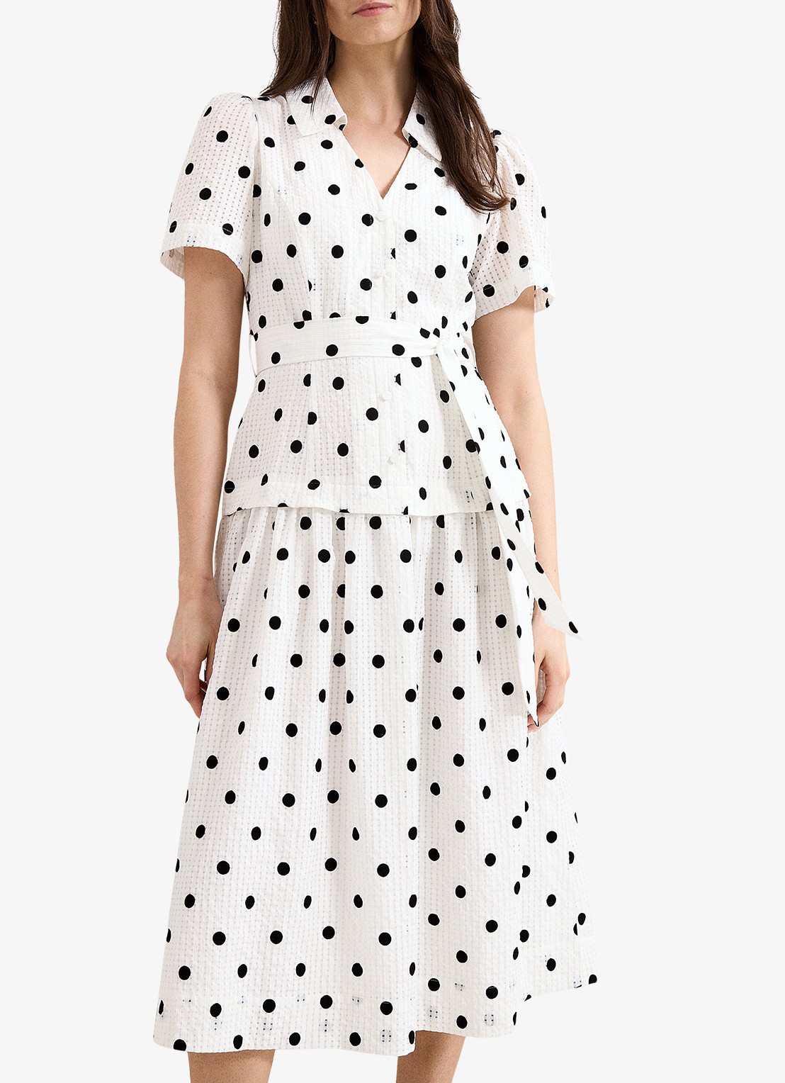 Phase Eight Adele midi jurk met stippenprint - detail ivoor