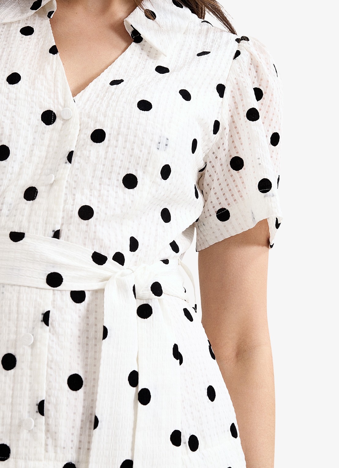 Phase Eight Adele midi jurk met stippenprint - detail 3 ivoor