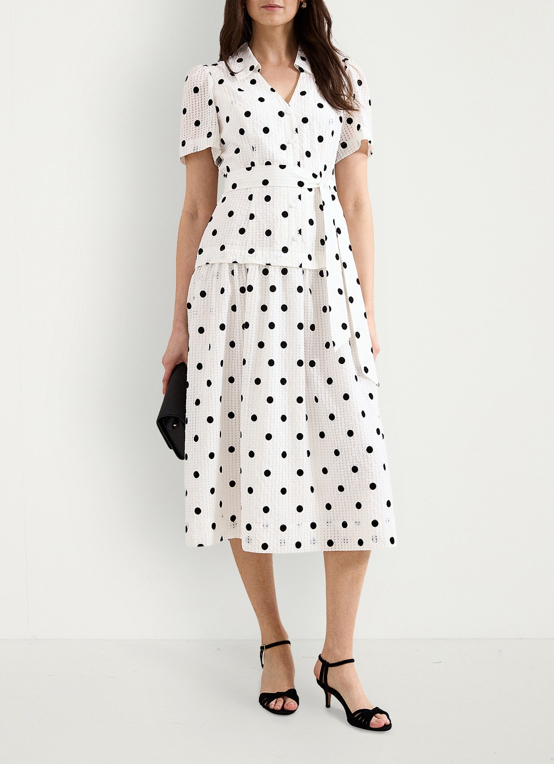 Phase Eight Adele midi jurk met stippenprint - voorkant 8 ivoor