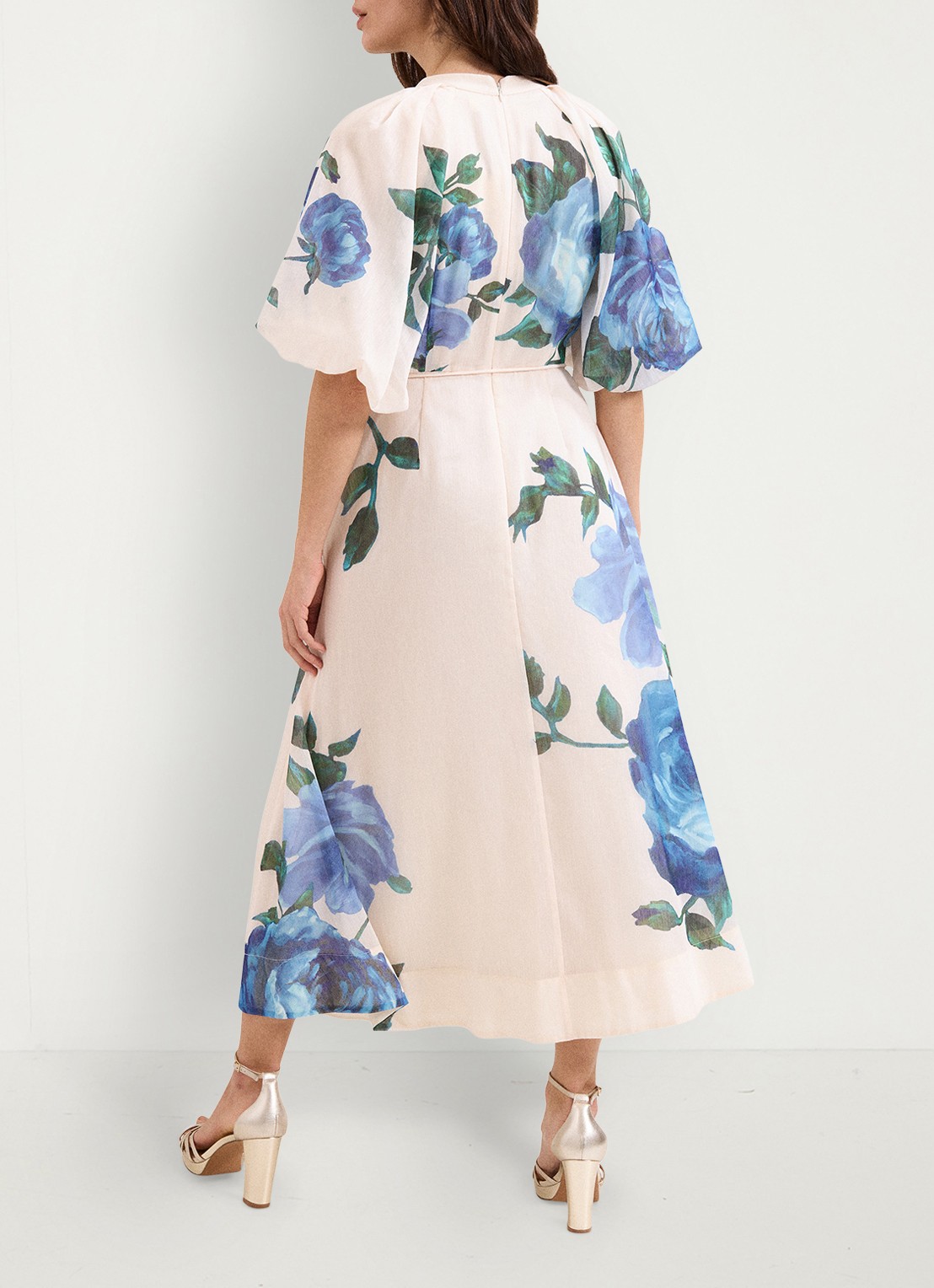 Phase Eight Adeline midi jurk met bloemenprint - achterkant blauw