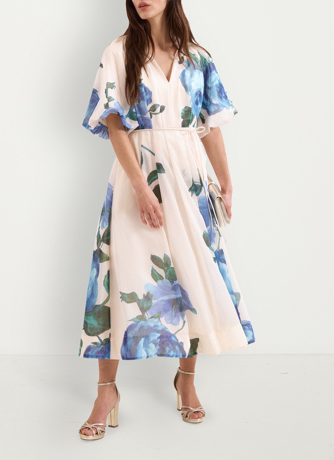 Phase Eight Adeline midi jurk met bloemenprint - voorkant 3 blauw