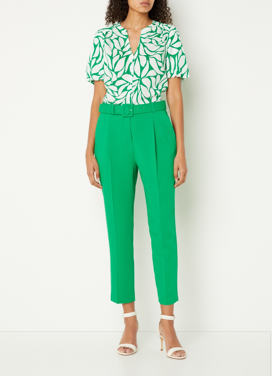 Phase Eight Adria high waist slim fit pantalon met ceintuur - voorkant 3 groen