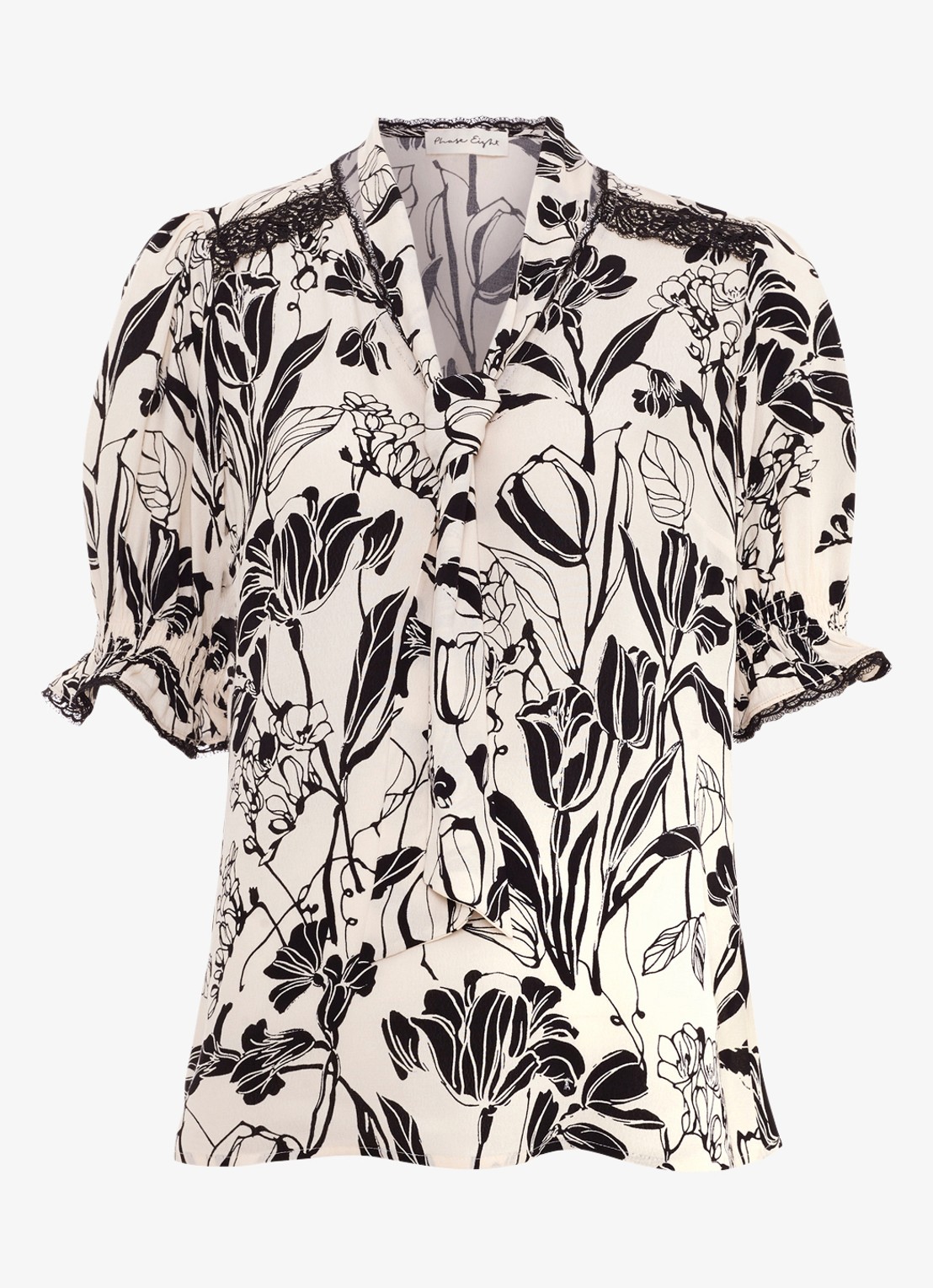 Phase Eight Aisra tuniek met bloemenprint en sjaalkraag - voorkant 5 zwart