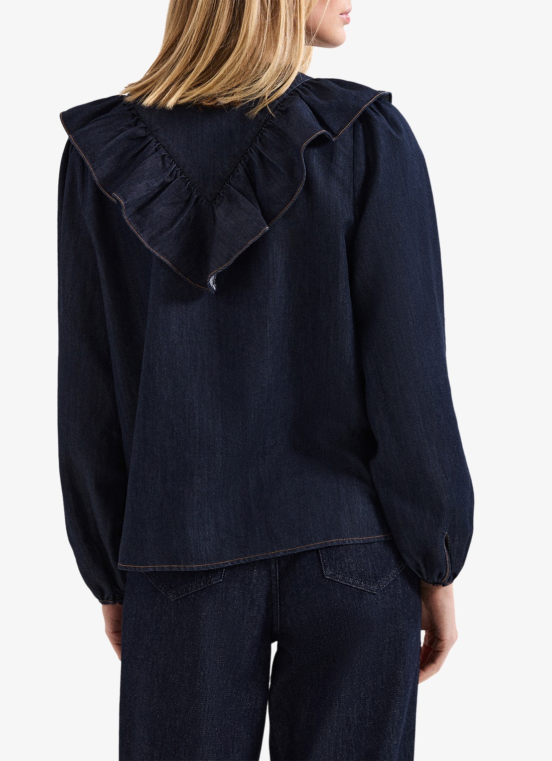 Phase Eight Alexia blouse van denim - achterkant 6 donkerblauw