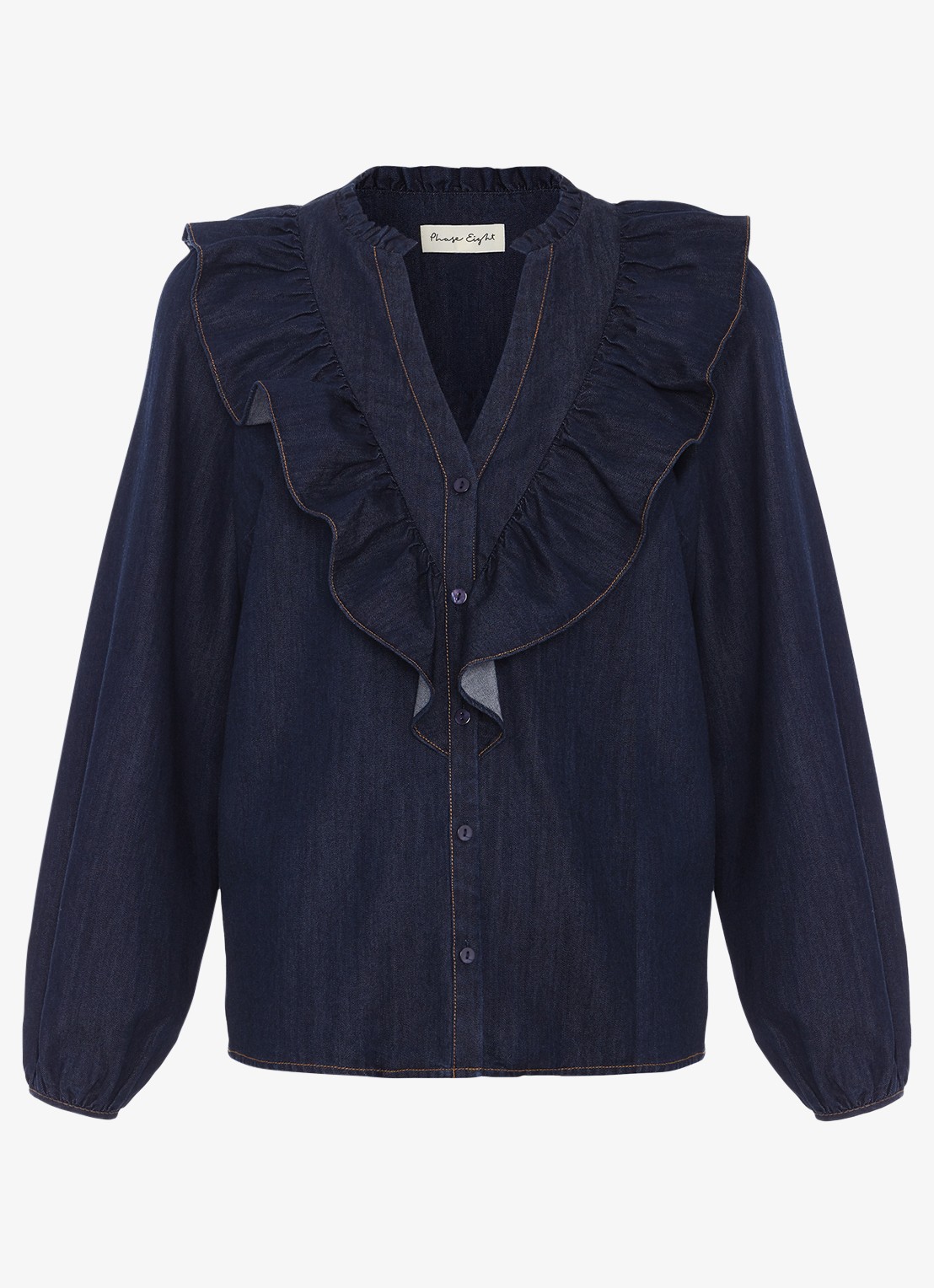 Phase Eight Alexia blouse van denim - voorkant 7 donkerblauw