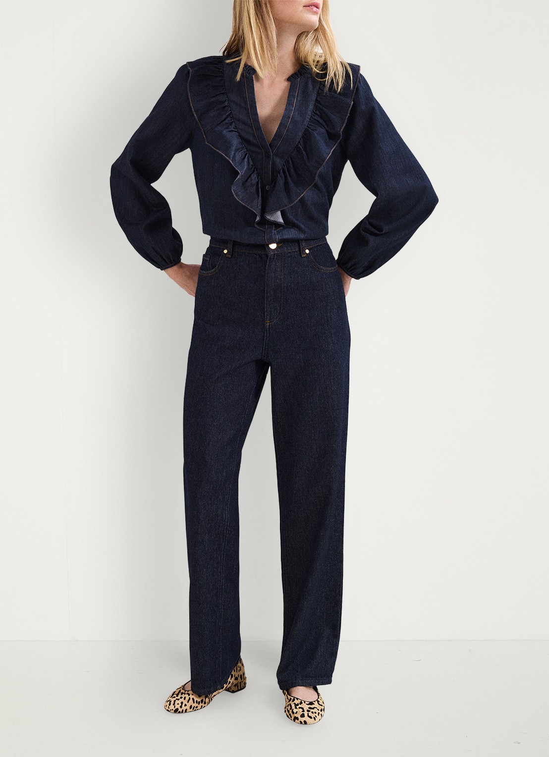 Phase Eight Alexia blouse van denim - voorkant 8 donkerblauw