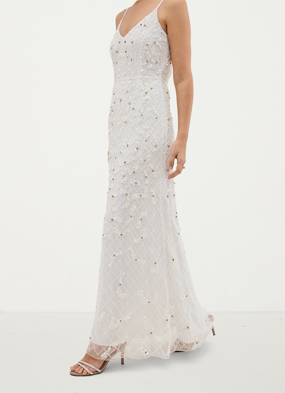 Phase Eight Alexia maxi jurk met studs - voorkant 2 gebroken wit