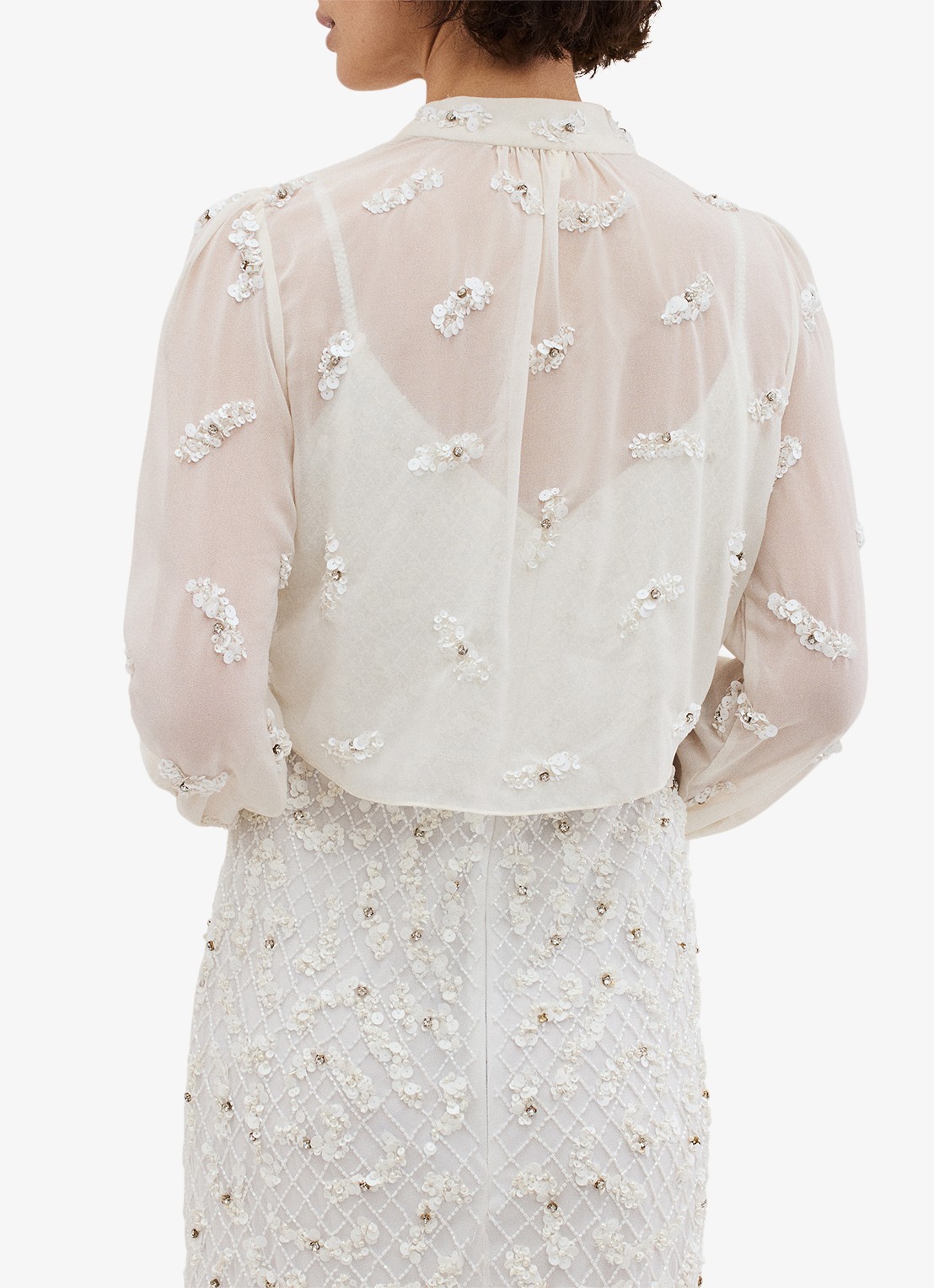 Phase Eight Alexia semi-transparante bolero met strass - achterkant 6 gebroken wit