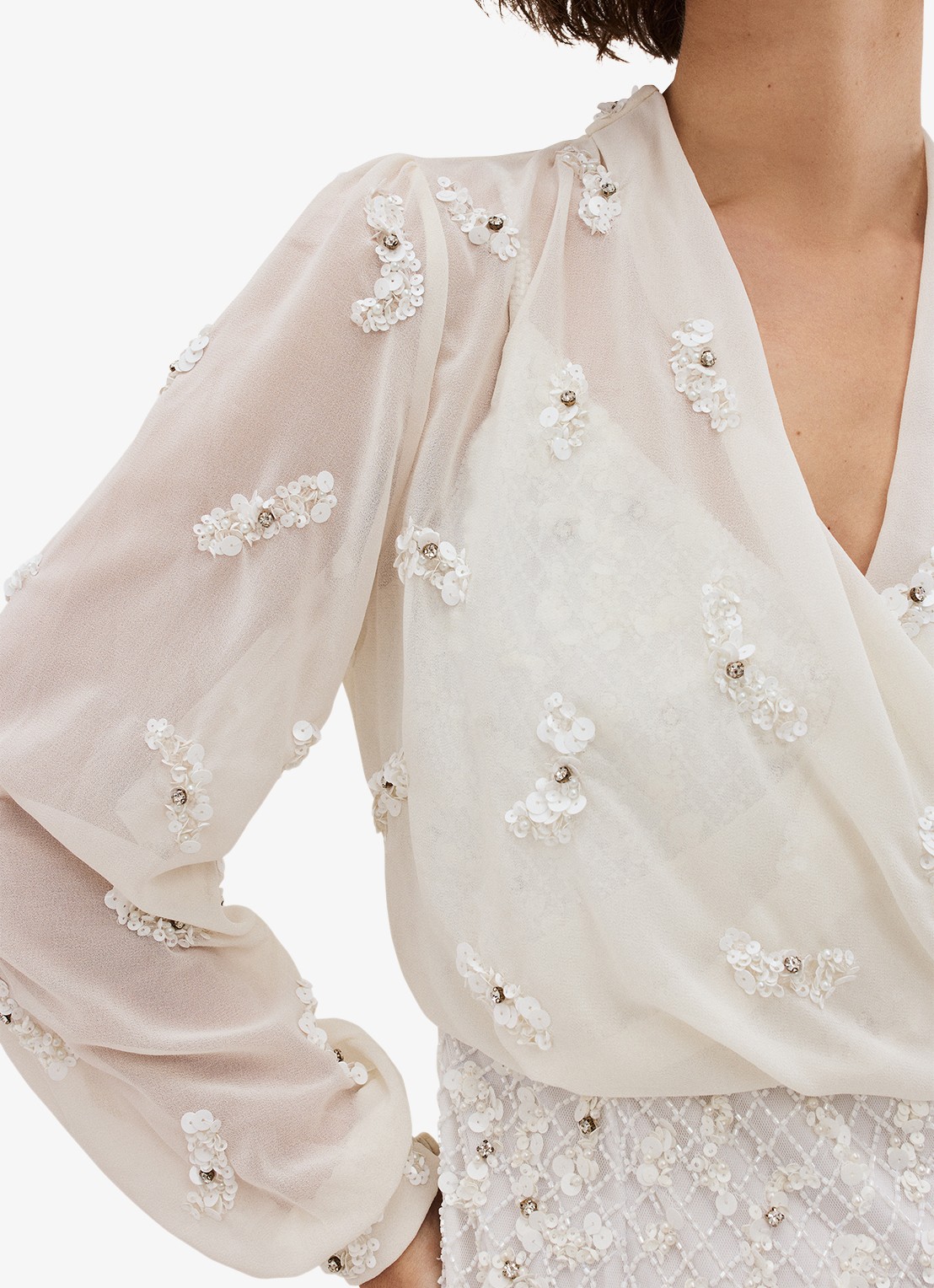 Phase Eight Alexia semi-transparante bolero met strass - detail 2 gebroken wit