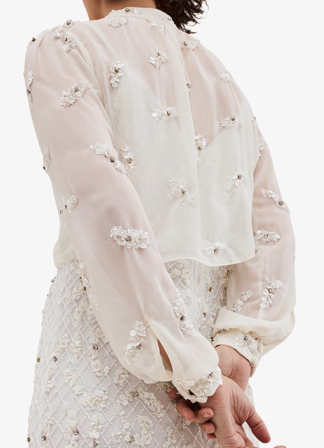 Phase Eight Alexia semi-transparante bolero met strass - detail 4 gebroken wit
