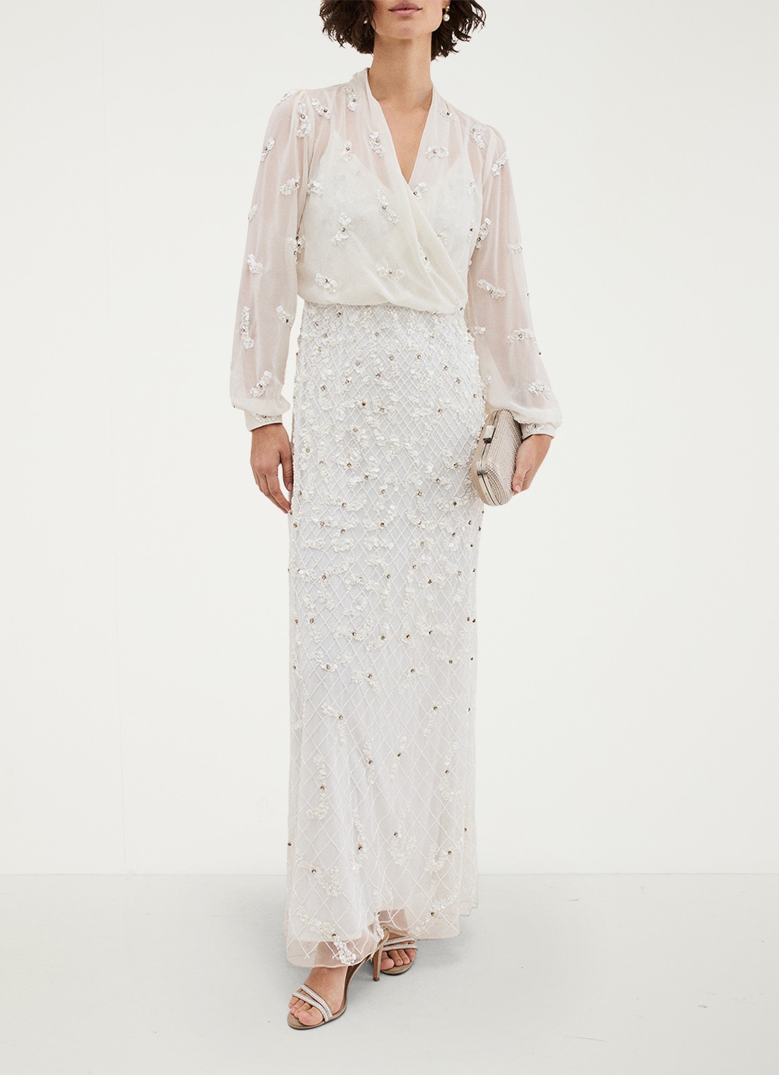 Phase Eight Alexia semi-transparante bolero met strass - voorkant 8 gebroken wit
