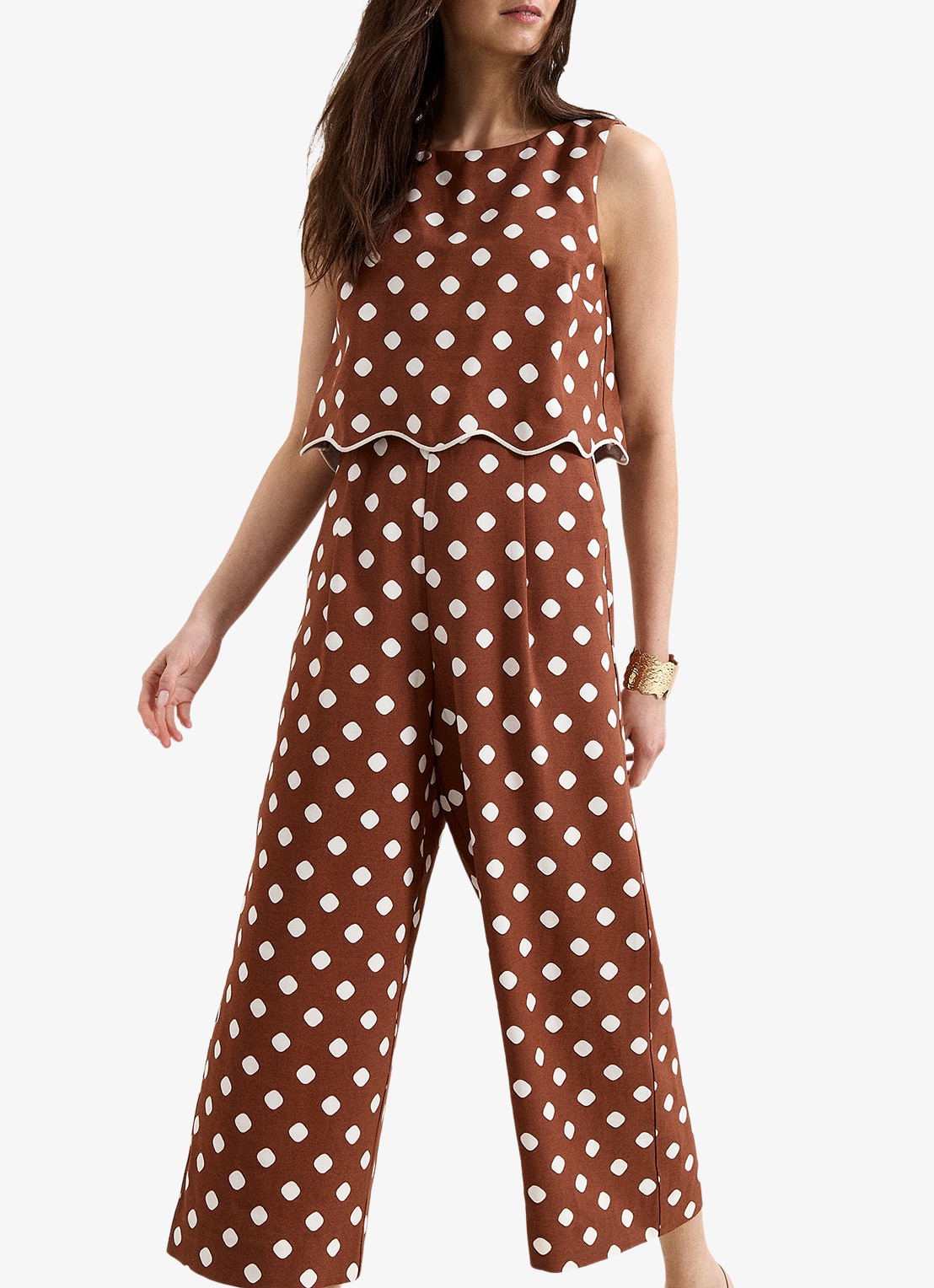 Phase Eight Alia loose fit jumpsuit met stippenprint - detail 4 bruin