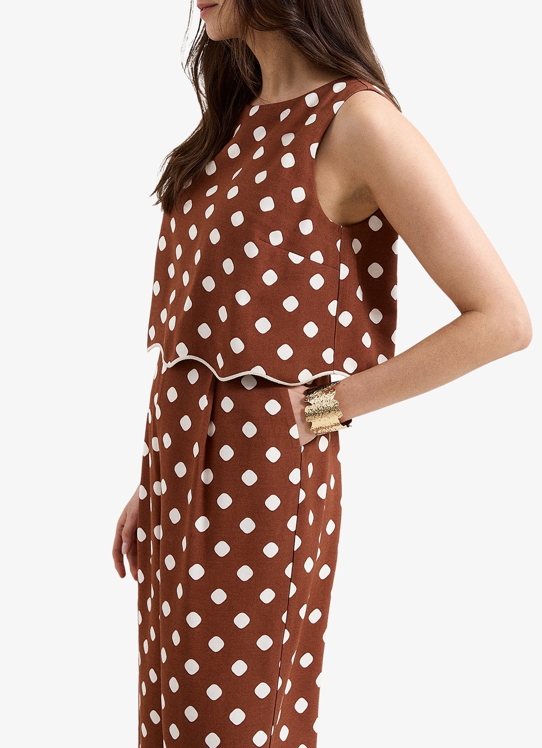 Phase Eight Alia loose fit jumpsuit met stippenprint - detail 7 bruin