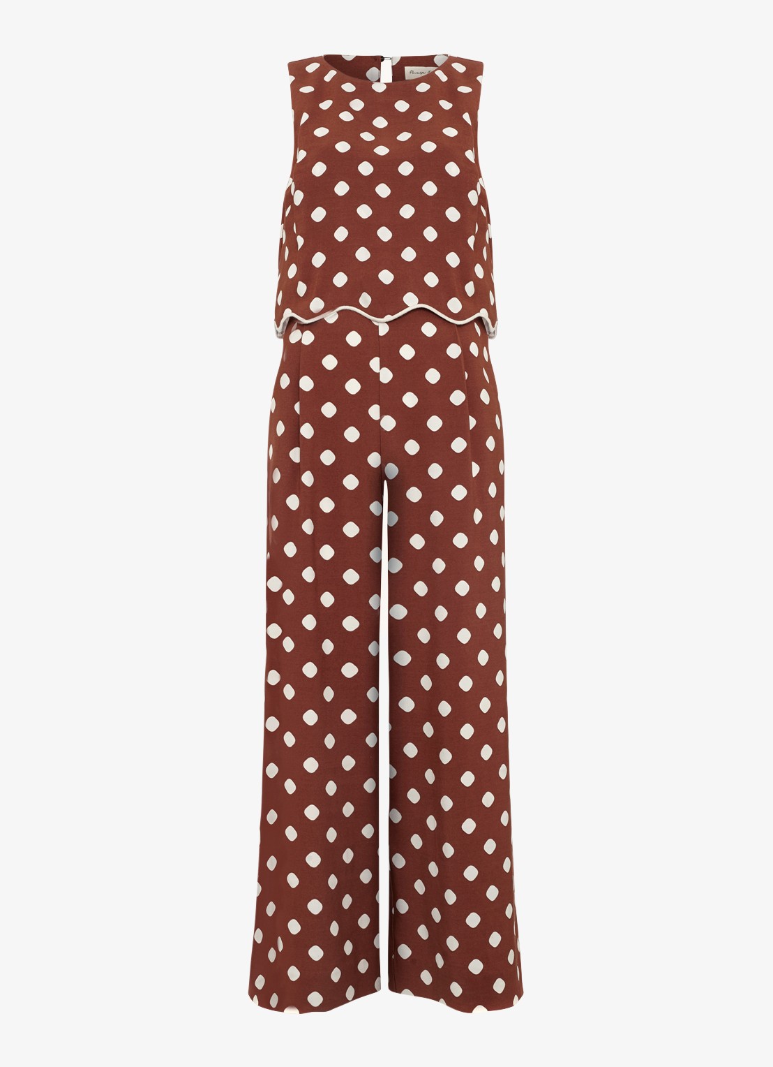 Phase Eight Alia loose fit jumpsuit met stippenprint - voorkant 2 bruin
