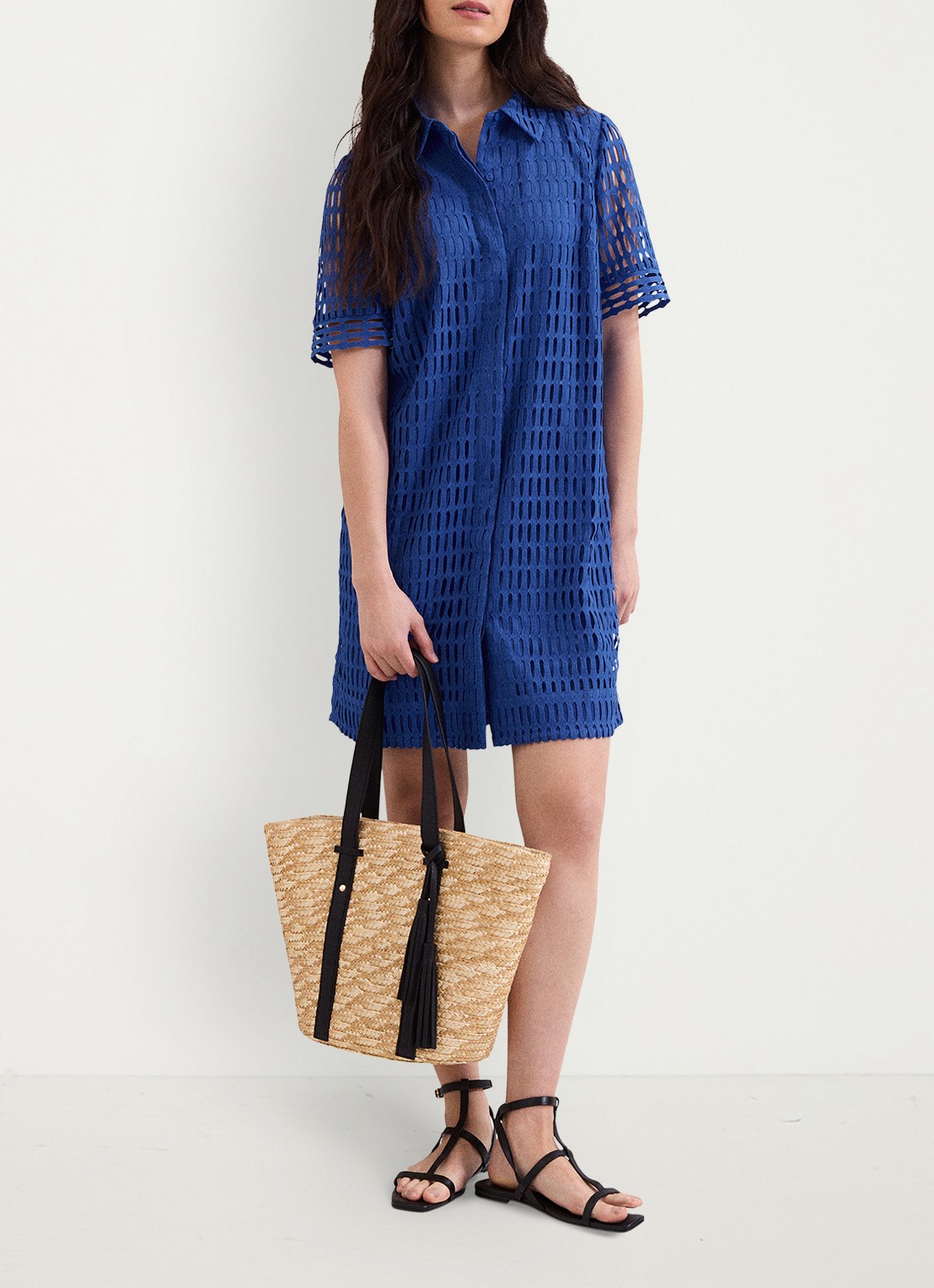 Phase Eight Alina mini jurk met opengewerkt dessin - voorkant 2 blauw