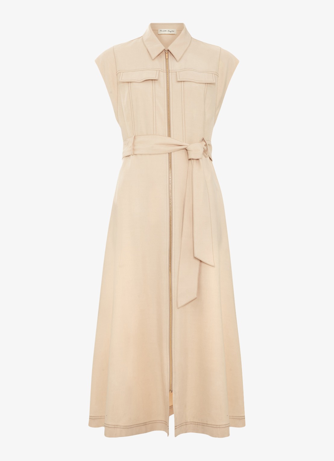 Phase Eight Alira midi jurk met strikceintuur - voorkant 2 creme