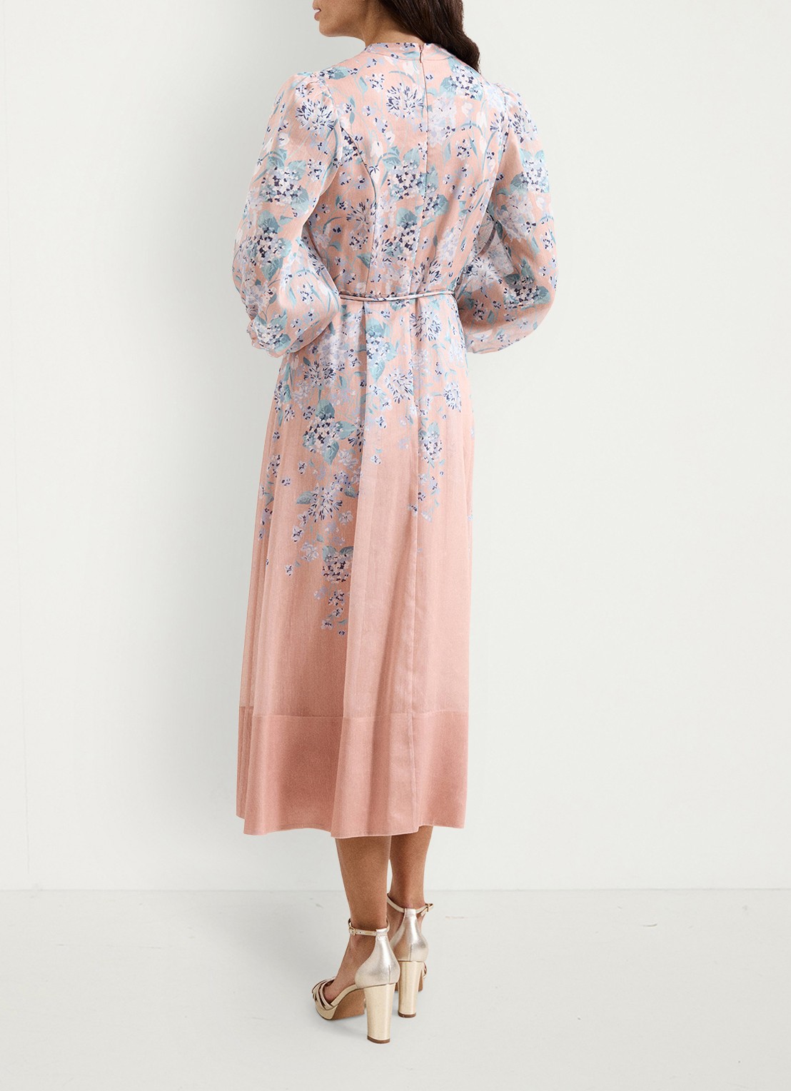 Phase Eight Alison midi jurk in linnenblend met bloemenprint - achterkant oudroze