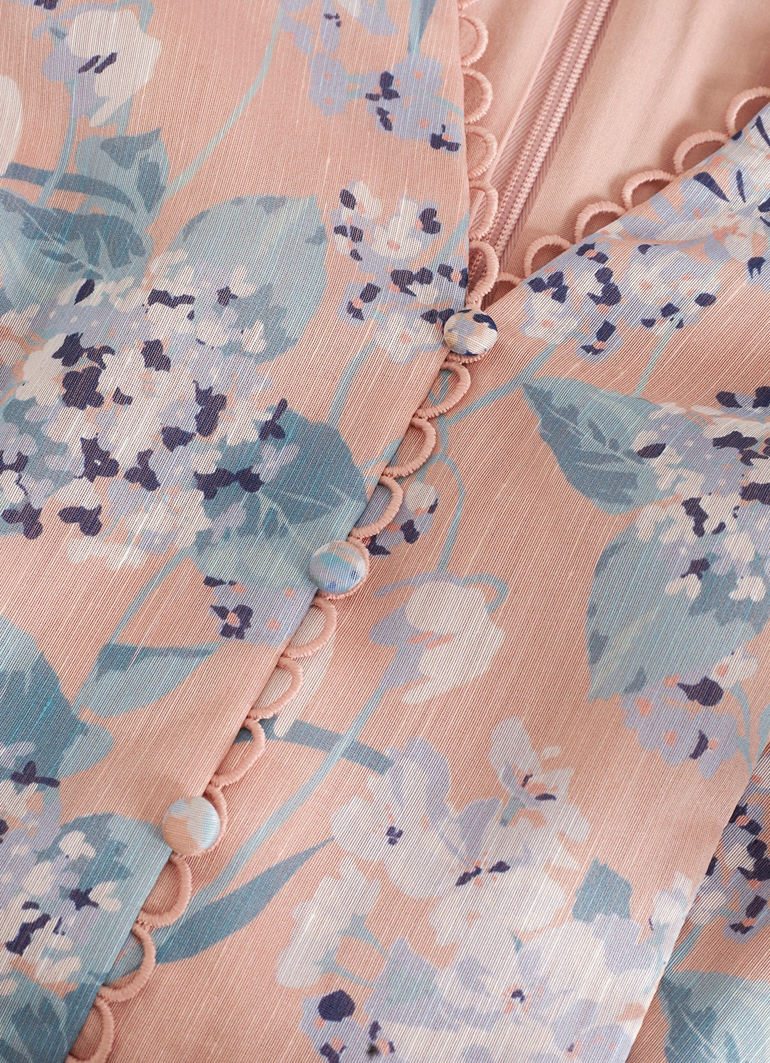 Phase Eight Alison midi jurk in linnenblend met bloemenprint - detail 5 oudroze