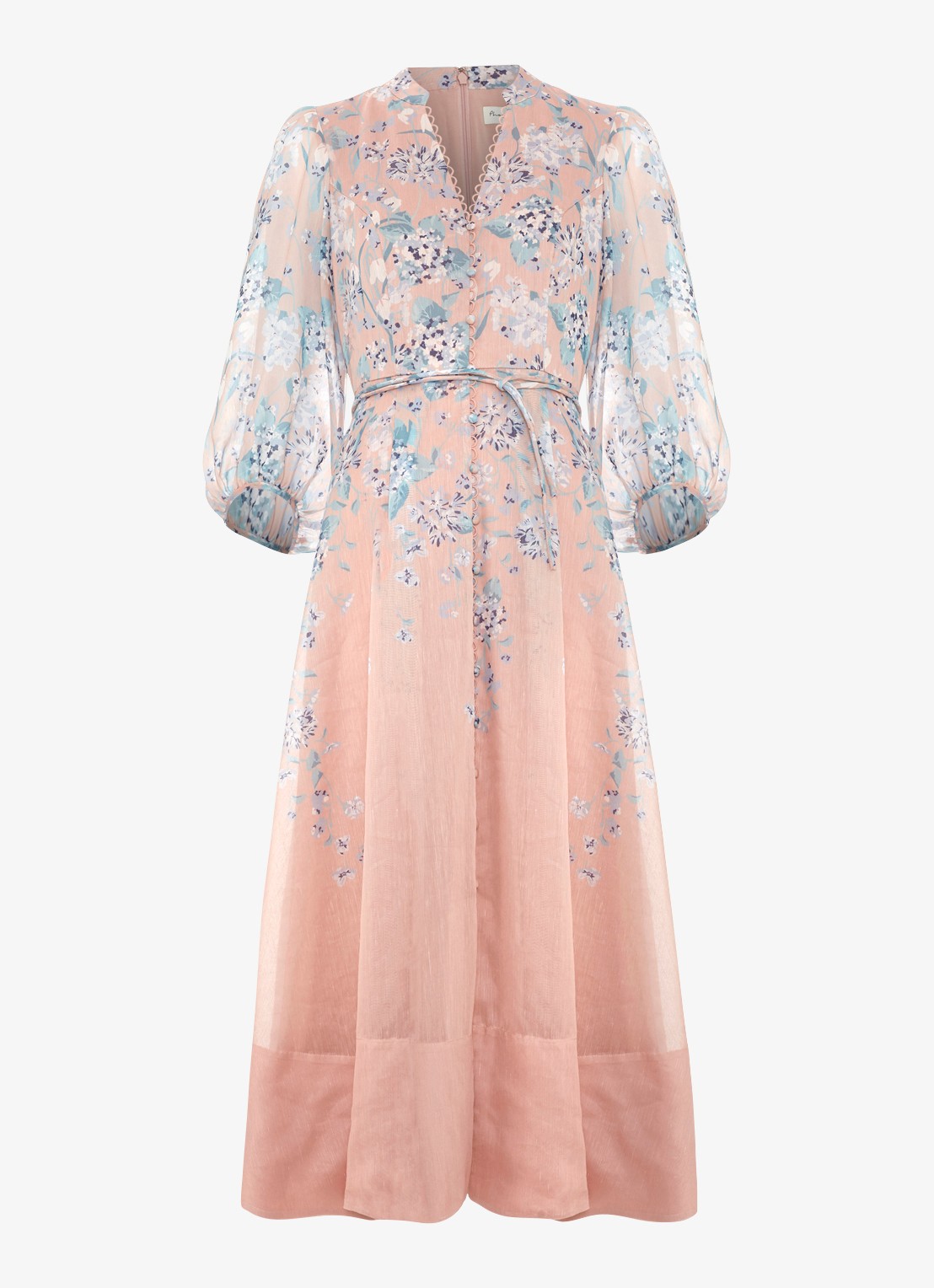 Phase Eight Alison midi jurk in linnenblend met bloemenprint - voorkant 6 oudroze