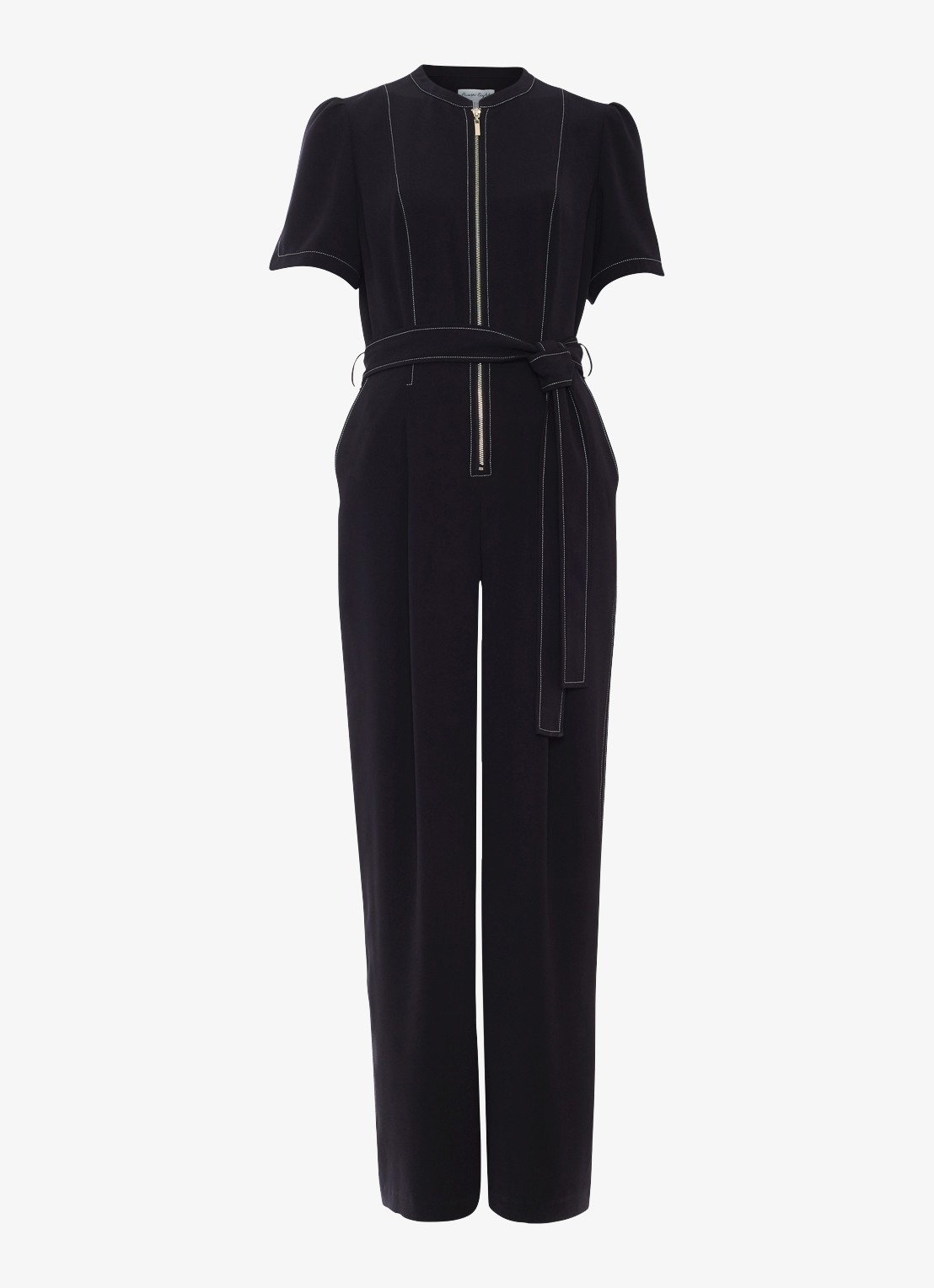 Phase Eight Alix wide fit jumpsuit met strikceintuur - voorkant 2 zwart