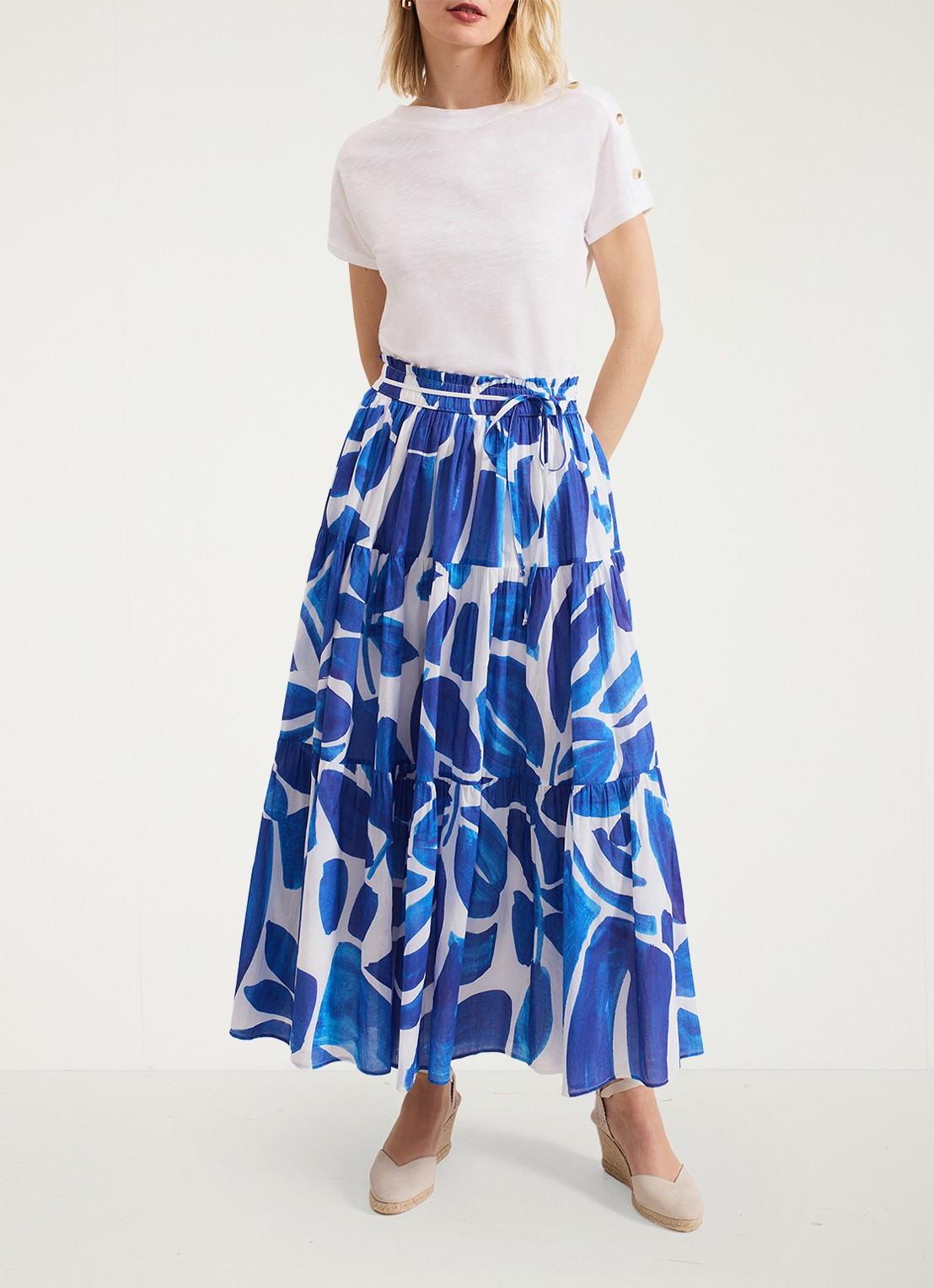 Phase Eight Alva midi rok met print - voorkant 7 donkerblauw