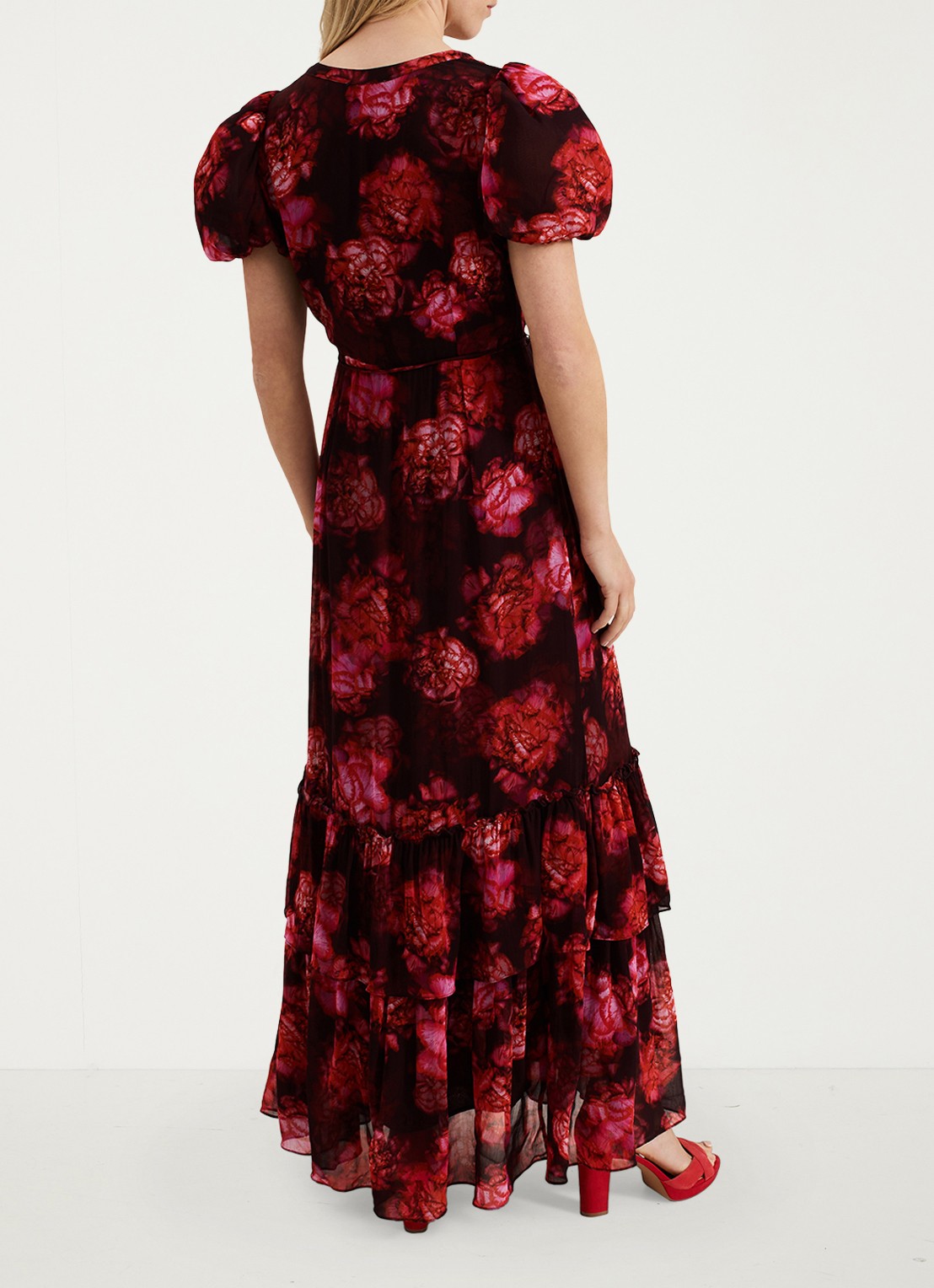 Phase Eight Amaris maxi blousejurk met bloemenprint en strikceintuur - achterkant 3 rood