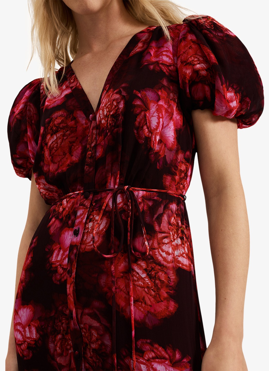 Phase Eight Amaris maxi blousejurk met bloemenprint en strikceintuur - detail 5 rood