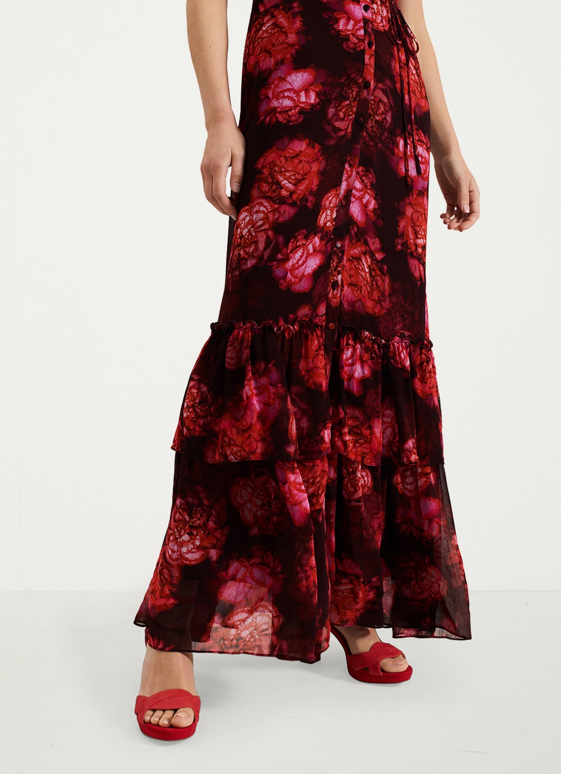 Phase Eight Amaris maxi blousejurk met bloemenprint en strikceintuur - detail 7 rood