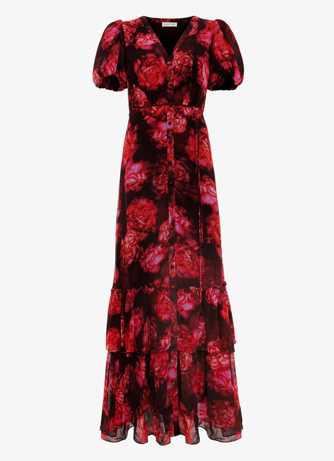 Phase Eight Amaris maxi blousejurk met bloemenprint en strikceintuur - voorkant rood