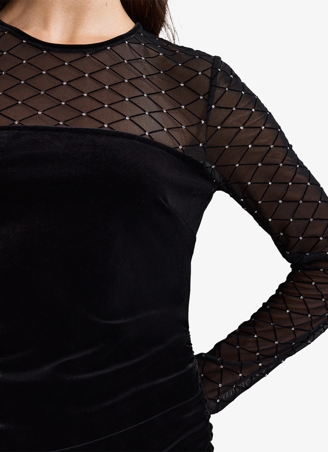 Phase Eight Amberose mini jurk van fluweel met strass - detail 3 zwart