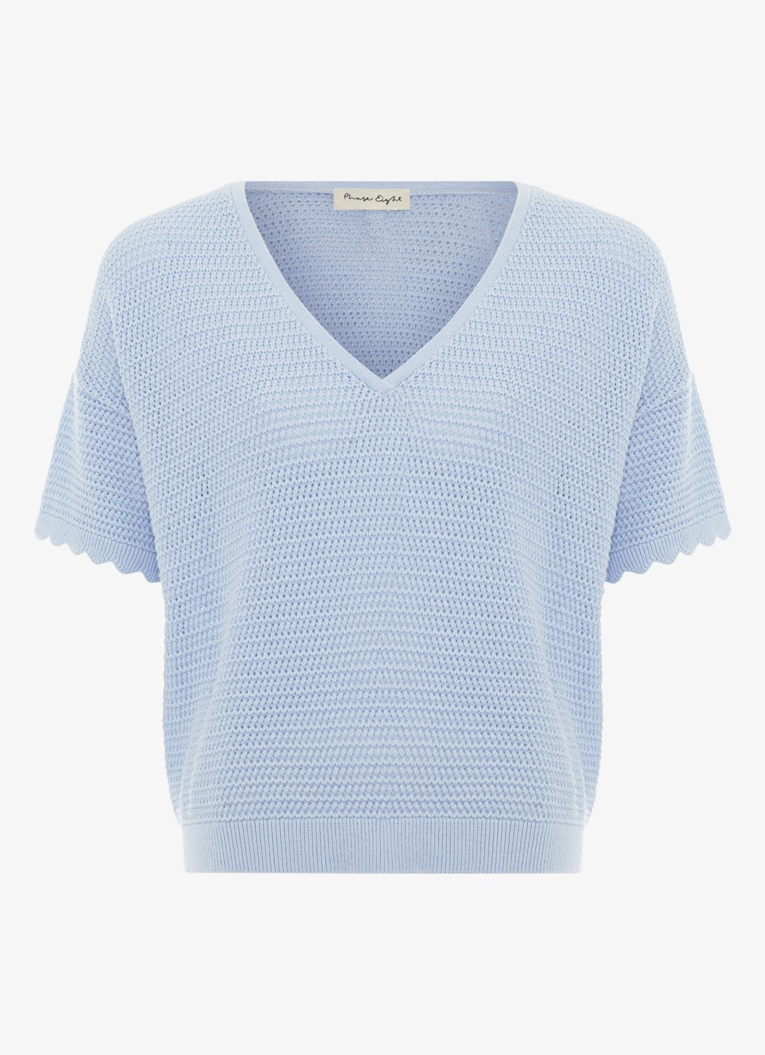 Phase Eight Amira grofgebreide top met V-hals - voorkant lichtblauw