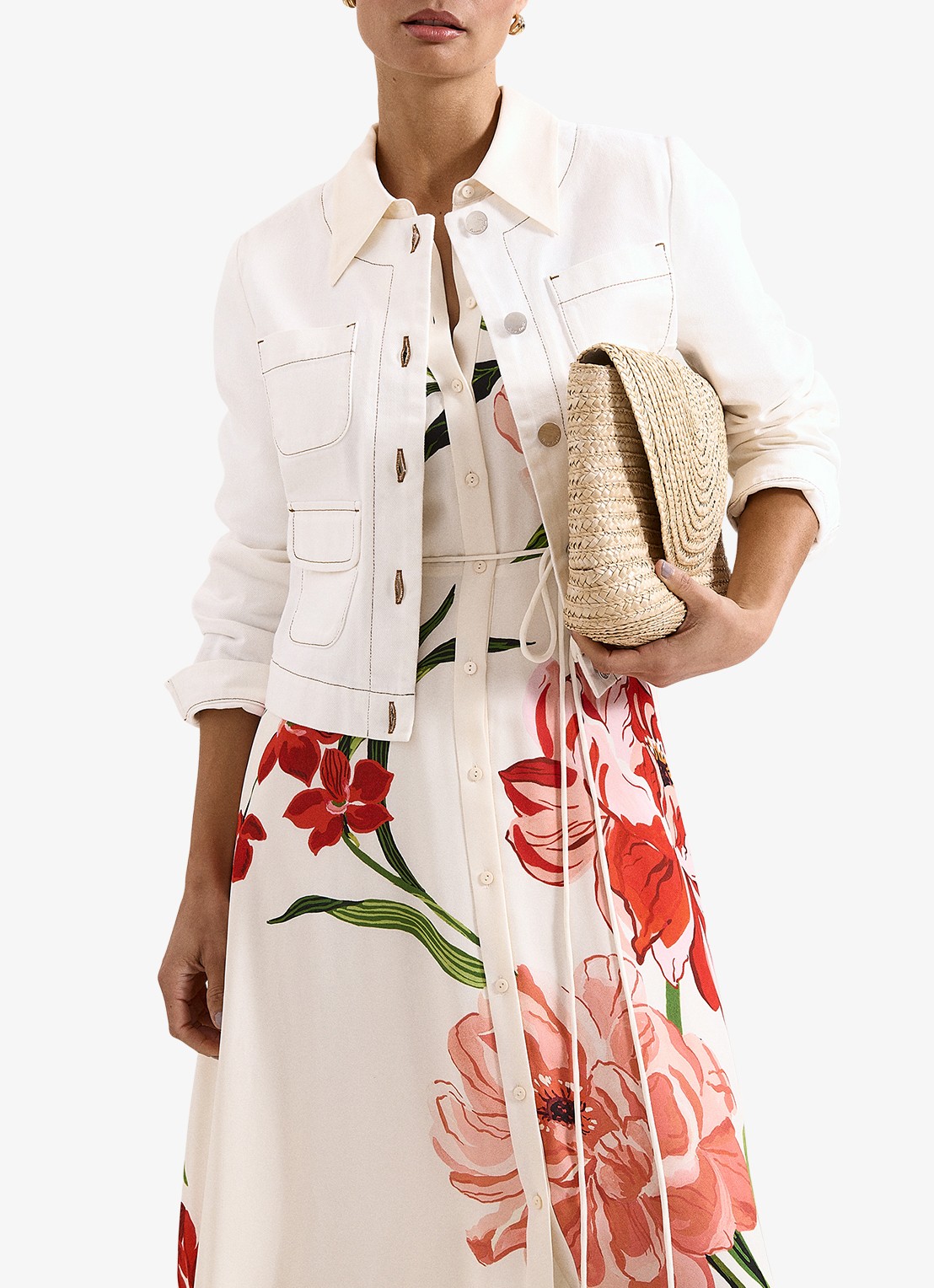 Phase Eight Anabella maxi blousejurk met bloemenprint - detail 7 gebroken wit