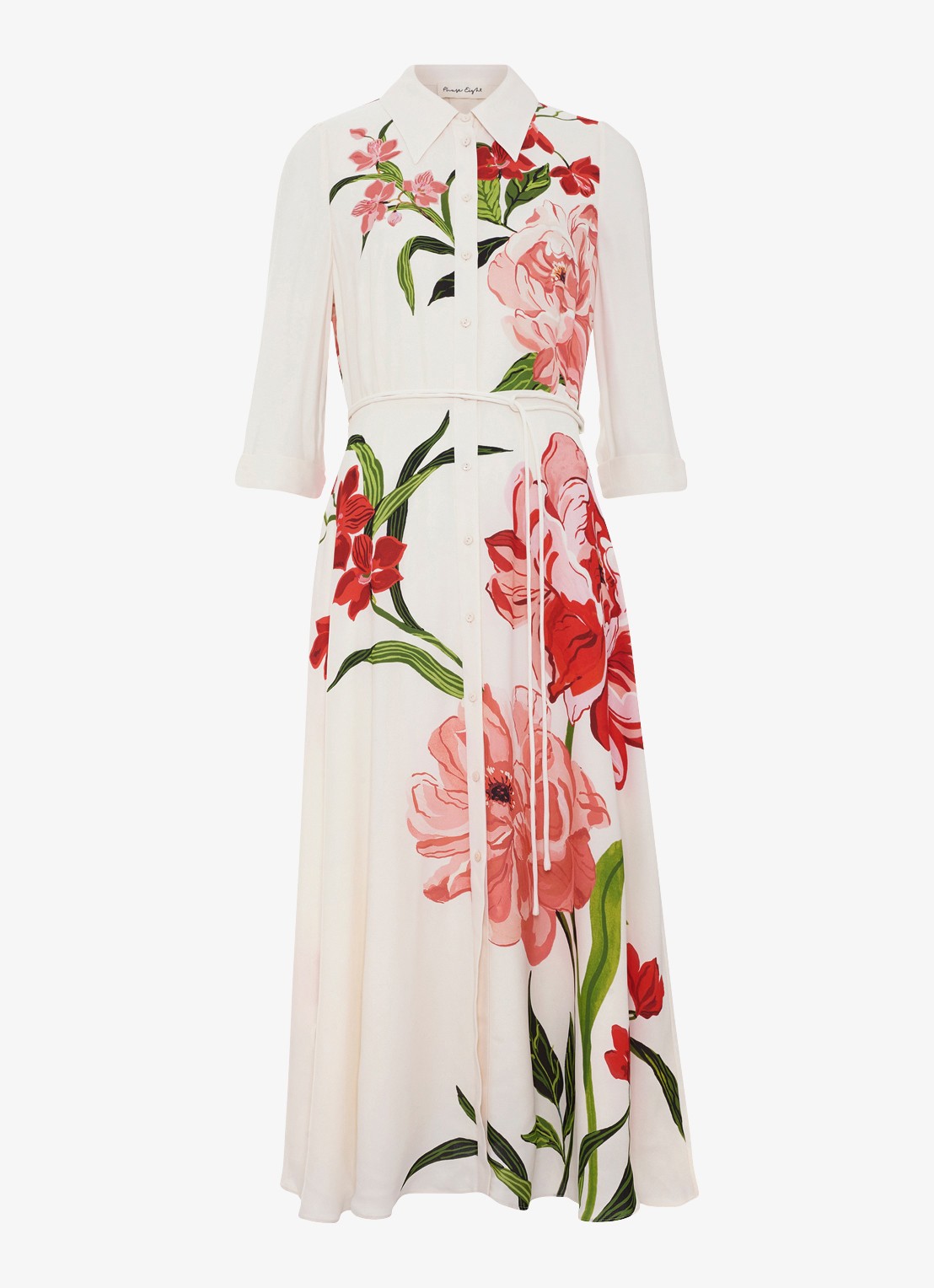Phase Eight Anabella maxi blousejurk met bloemenprint - voorkant 2 gebroken wit