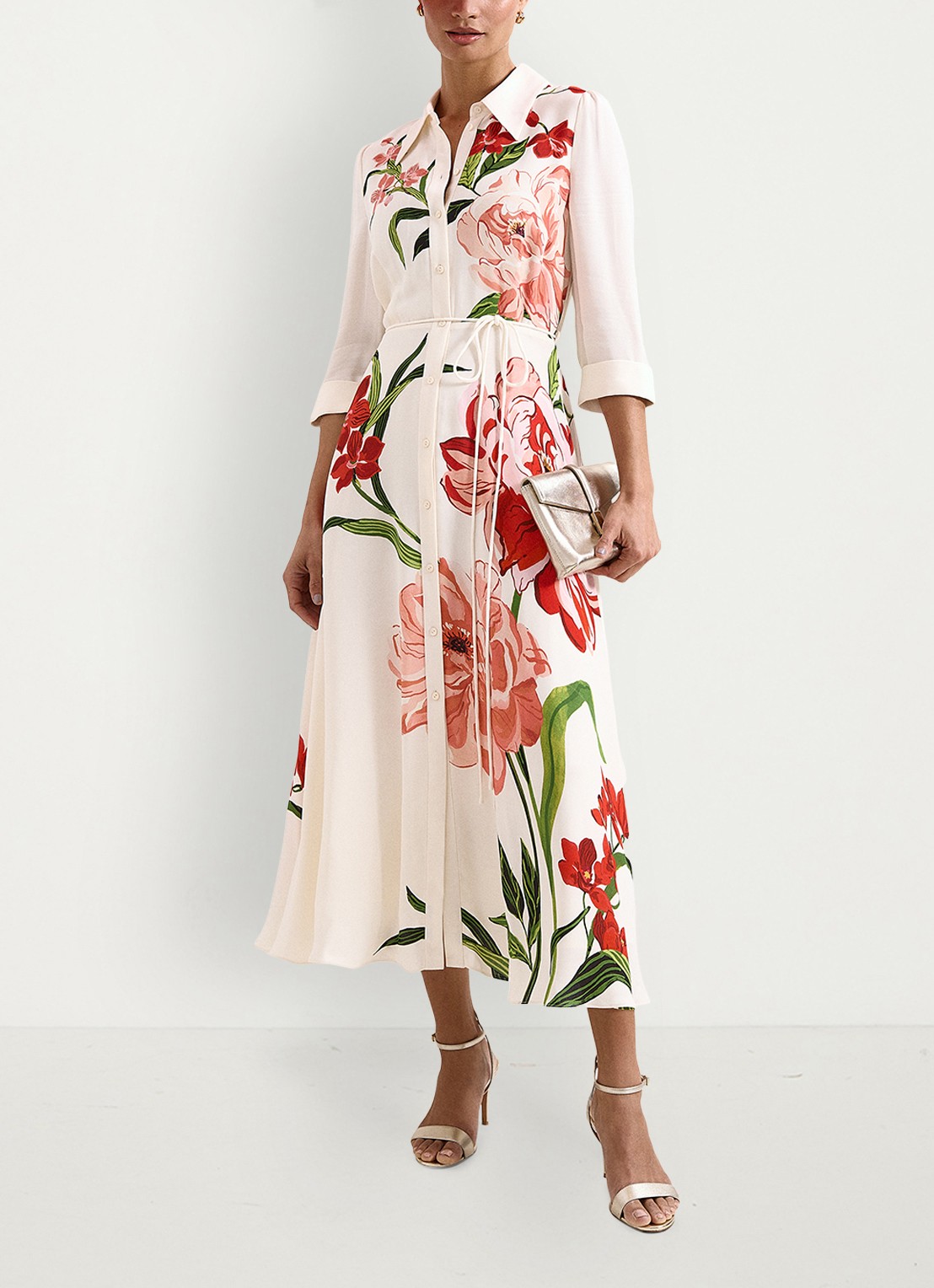 Phase Eight Anabella maxi blousejurk met bloemenprint - voorkant 3 gebroken wit
