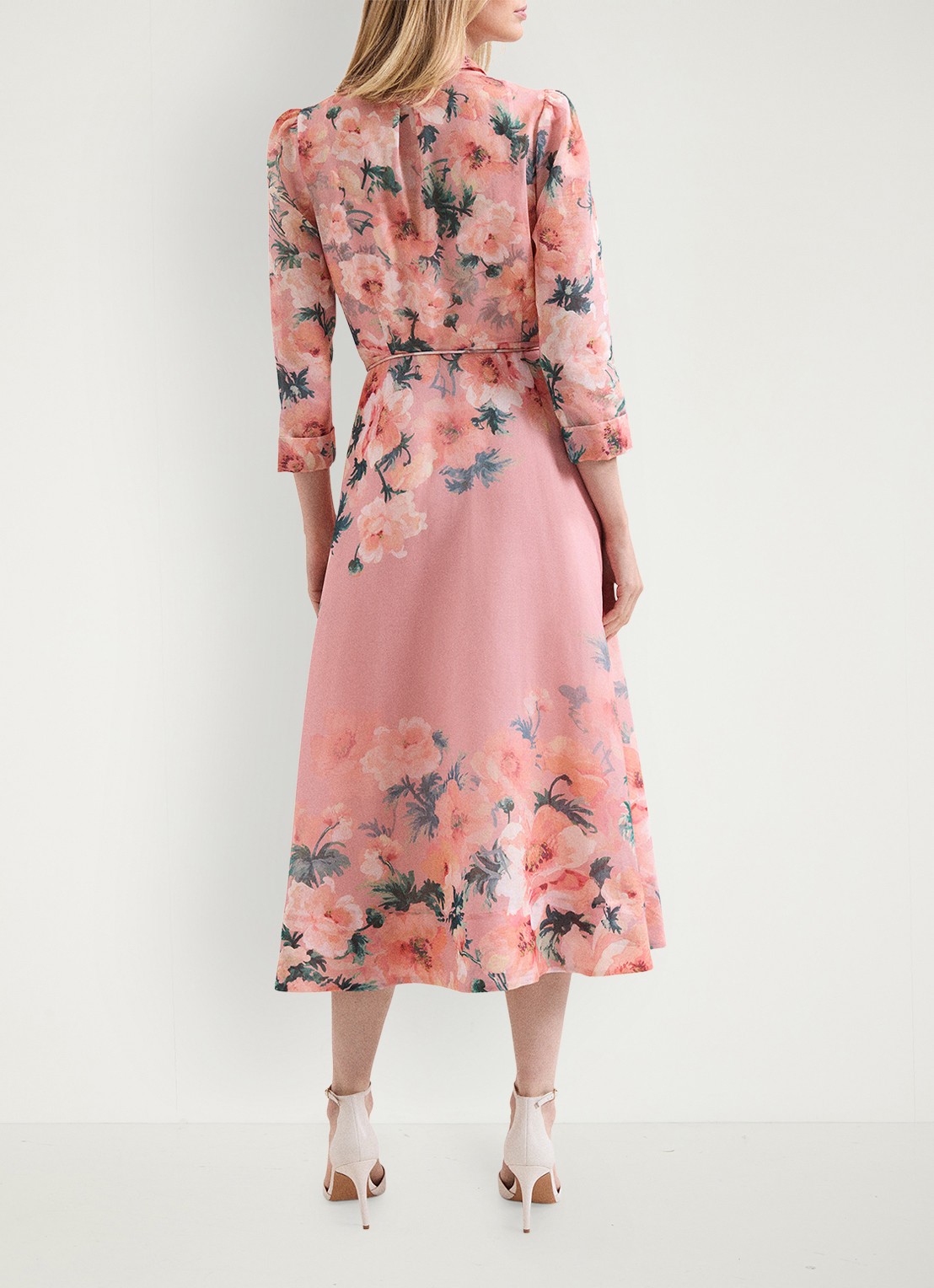 Phase Eight Anabella midi jurk met bloemenprint - achterkant oudroze