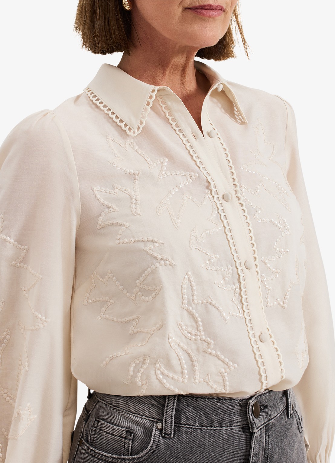 Phase Eight Aneira blouse met pailletten  - detail 5 gebroken wit