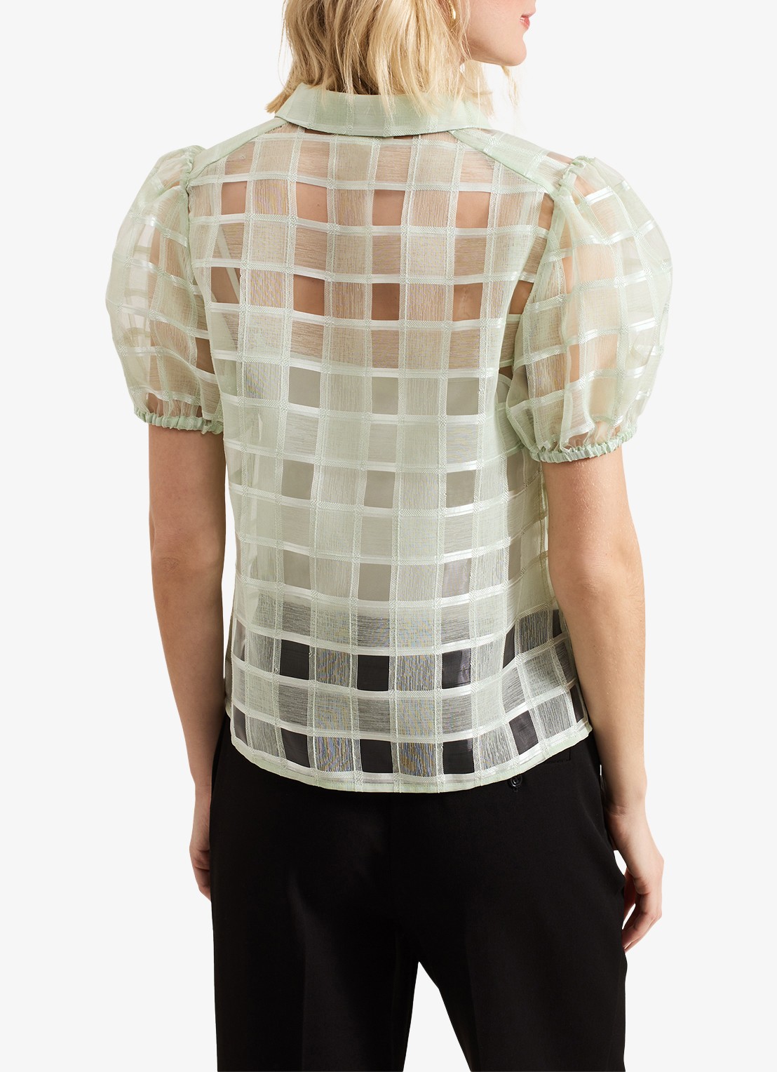Phase Eight Angie semi-transparante blouse met ruitdessin - achterkant lindegroen